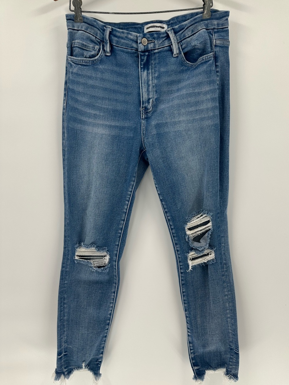 Flying Monkey destroyed Distressed Mid-Blue Ankle Skinny Jeans Sz 31